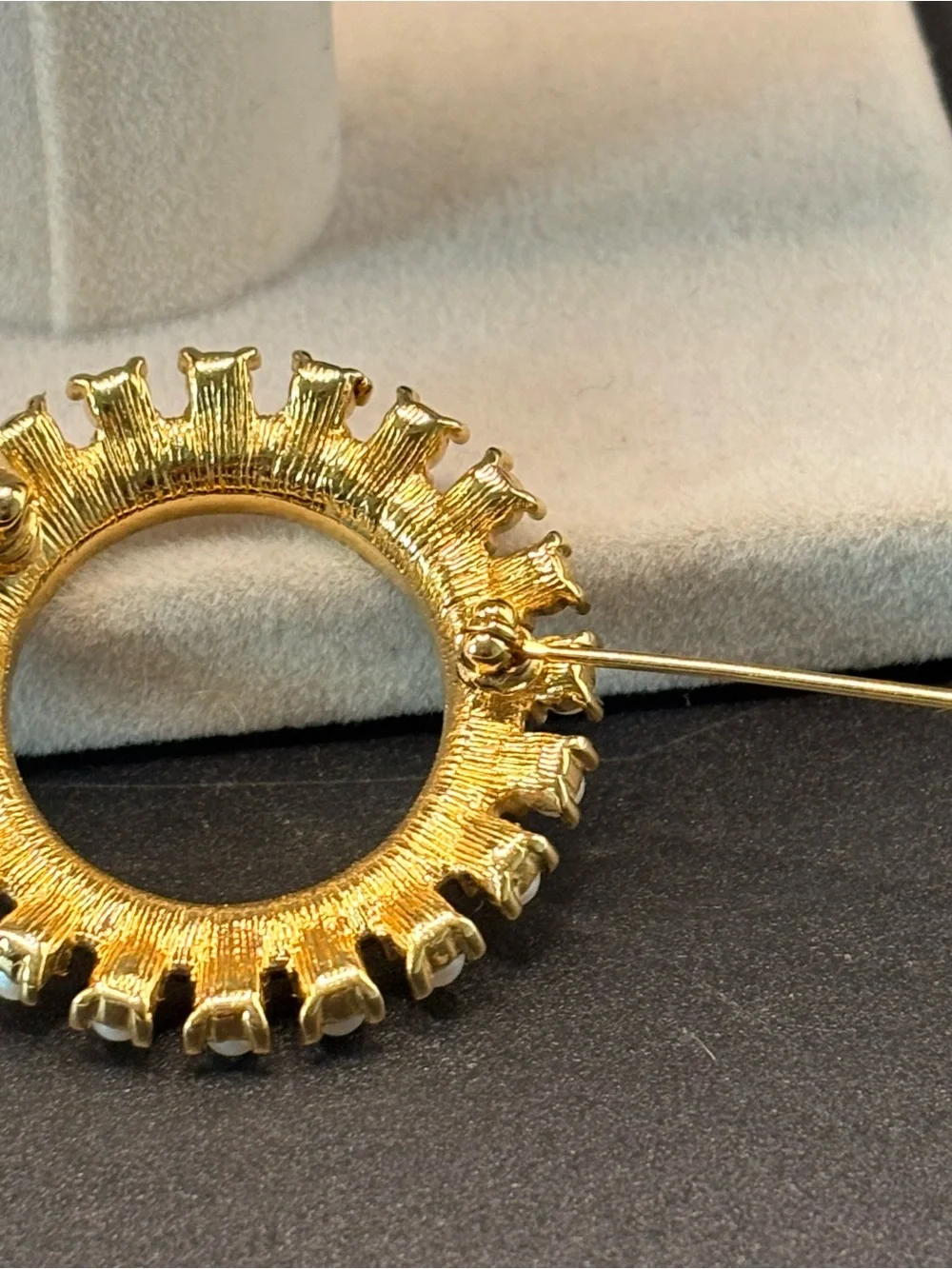 BaubleBar Pearl Rhinestone Circle Wreath Brooch Gold Tone Statement Pin